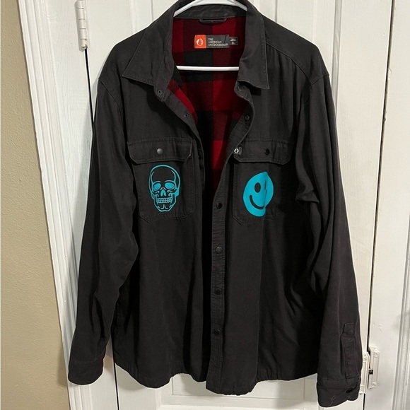 Custom Dreamers Band Die Happy Flannel Lined Denim Jacket Black Unisex XL H - Picture 1 of 3